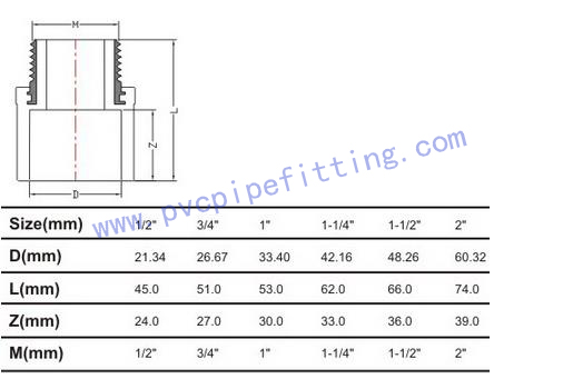 SCHEDULE 80 PVC FITTING Male Adaptor with Brass SIZE