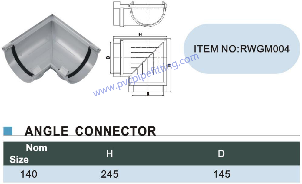 140mm pvc rain gutter Angle connector Pvc fitting factory