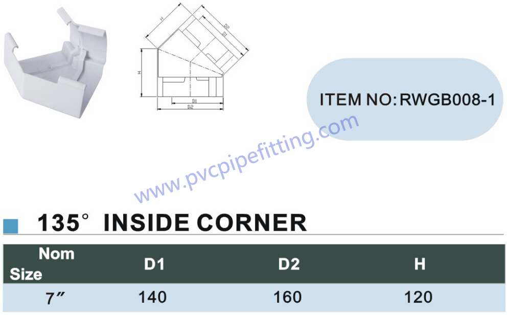 7 inch pvc gutter 135 DEG inside corner size
