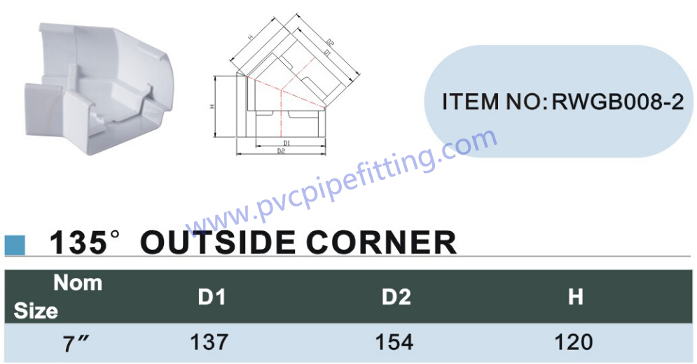 7 inch pvc gutter 135 DEG outside corner size