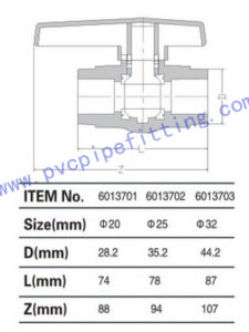 PPR FITTING NEW STYLE BALL VALVE SIZE
