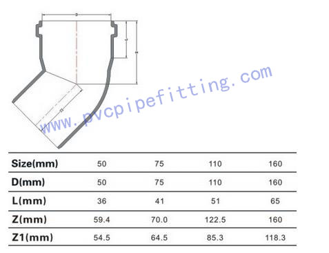 PVC Gasketed FITTING 45 DEG ELBOW SIZE