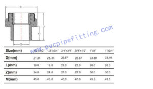 SCHEDULE 80 PVC FITTING FEMALE COUPLING(COPPER THREAD) SIZE
